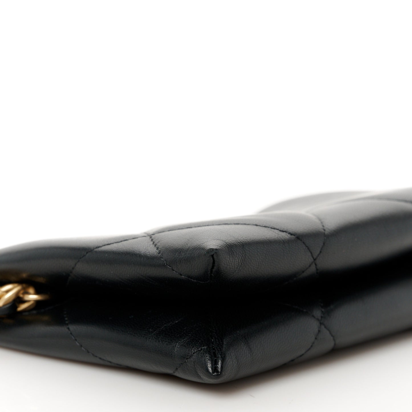 Shiny Goatskin Quilted Small Chanel 19 Pouch With Handle Black