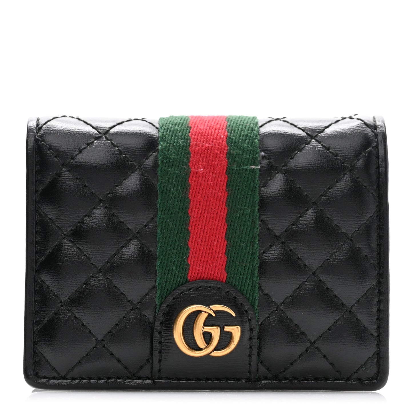 Calfskin Web Trapuntata GG Marmont Card Case Wallet Black