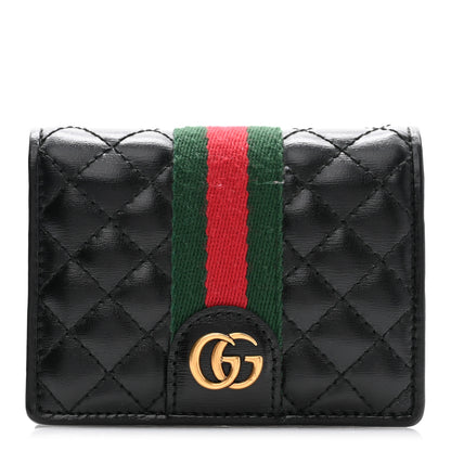 Gucci Calfskin Web Trapuntata GG Marmont Card Case Wallet Black 1 of 10