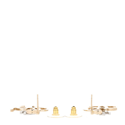 Chanel Crystal Pearl Double CC Drop Earrings Gold Silver 3 of 5