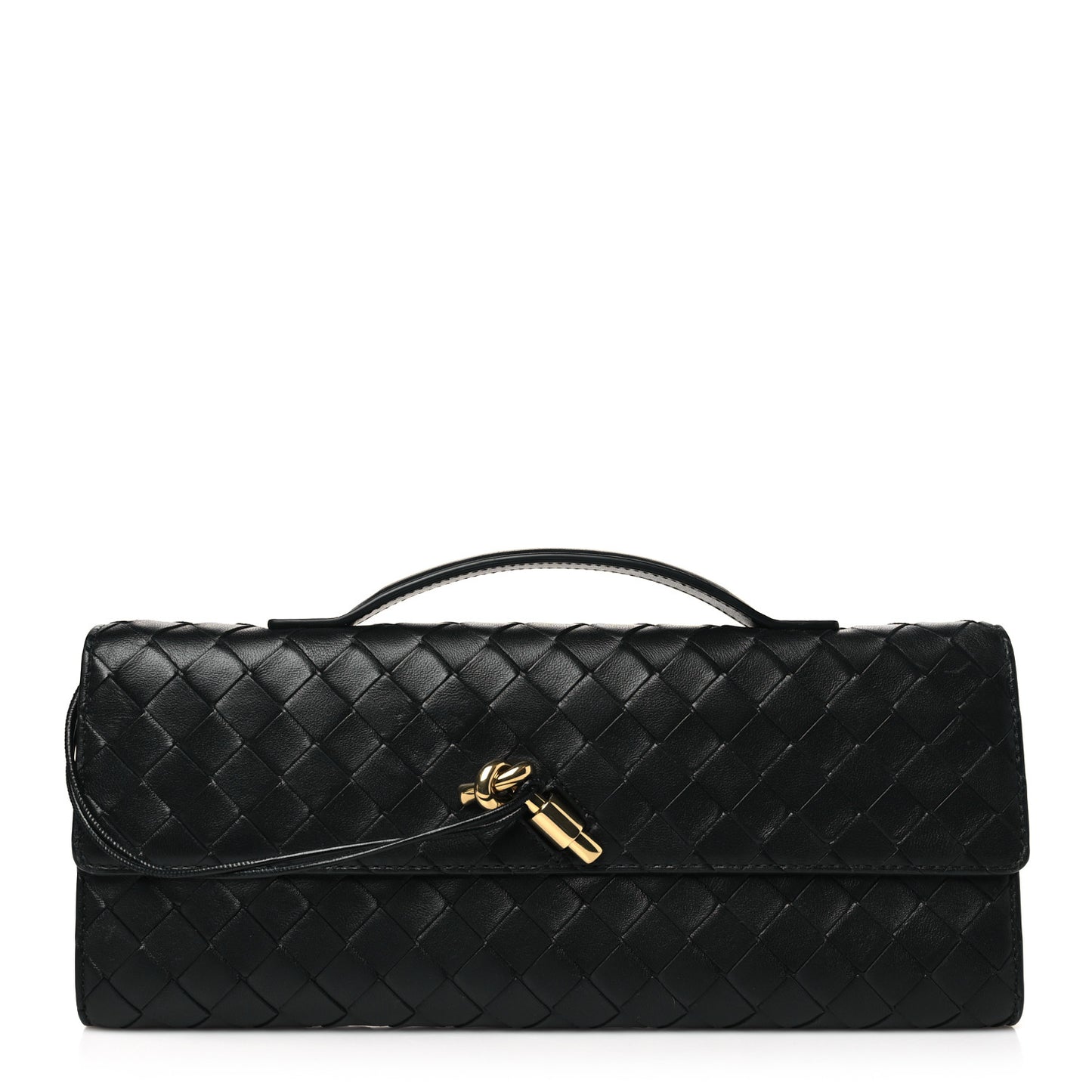 Nappa Intrecciato Long Andiamo Top Handle Clutch Black