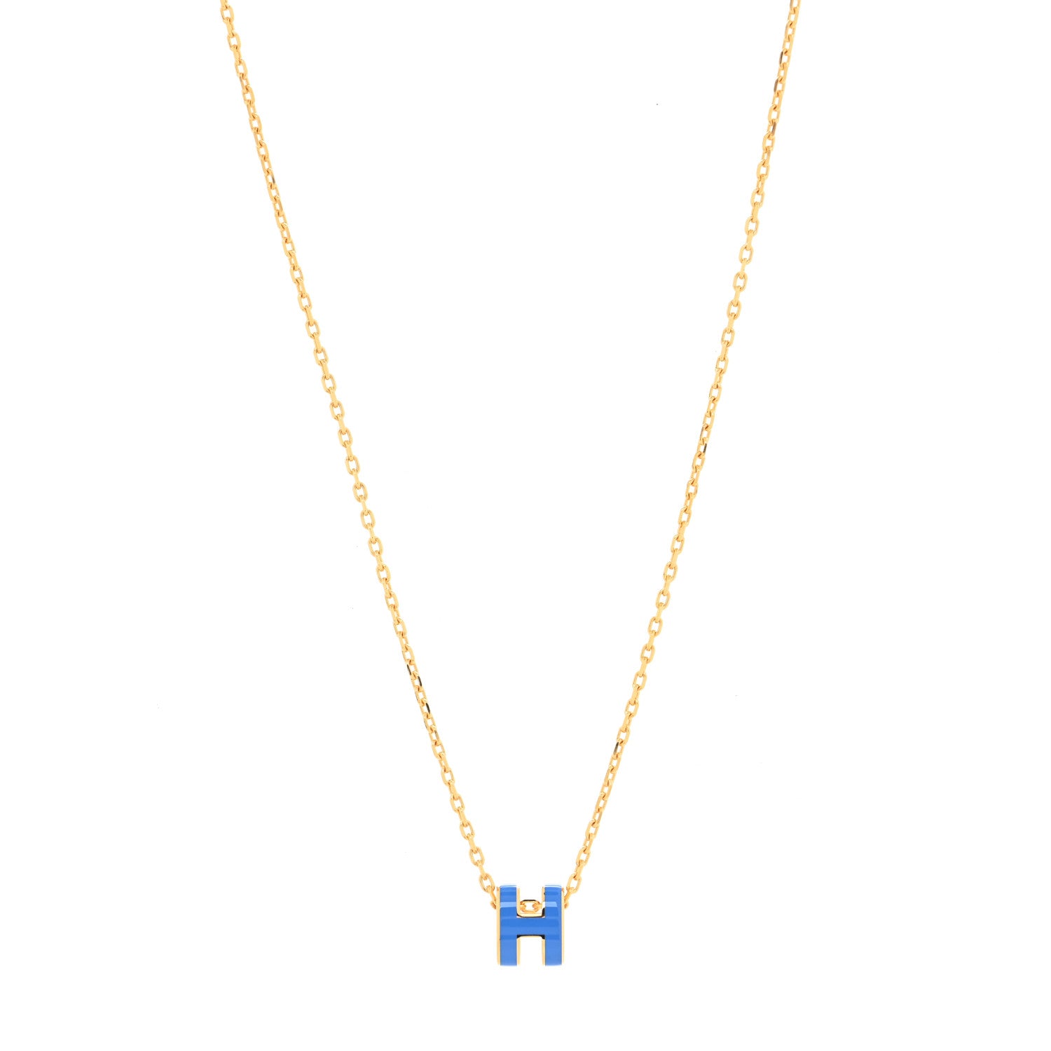 Hermes Lacquered Gold Mini Pop H Pendant Necklace Bleu Transat 1 of 3
