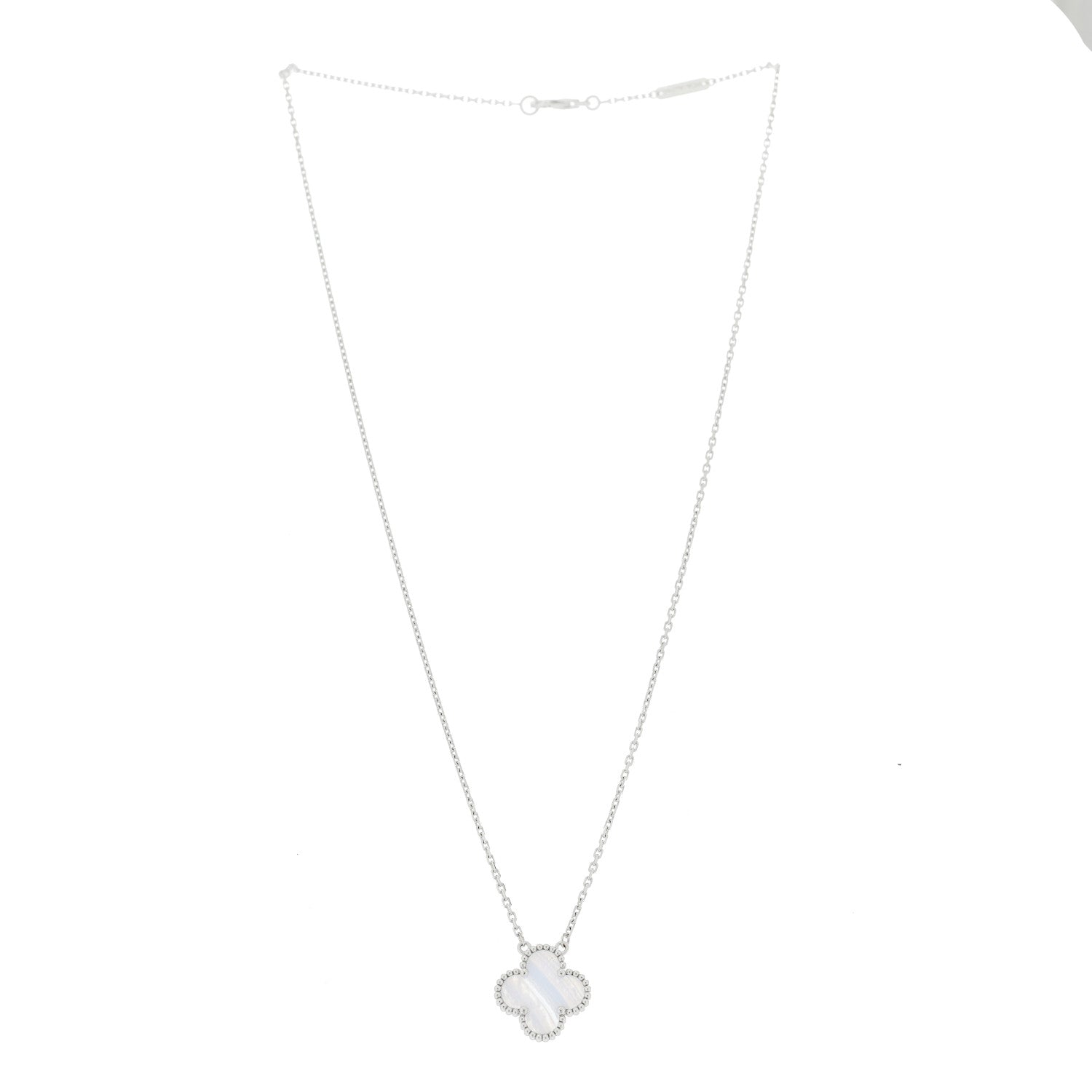 Van Cleef & Arpels 18k White Gold Chalcedony Vintage Alhambra Pendant Necklace 3 of 5