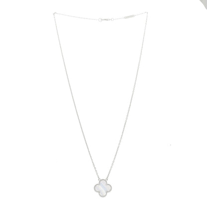 Van Cleef & Arpels 18k White Gold Chalcedony Vintage Alhambra Pendant Necklace 3 of 5