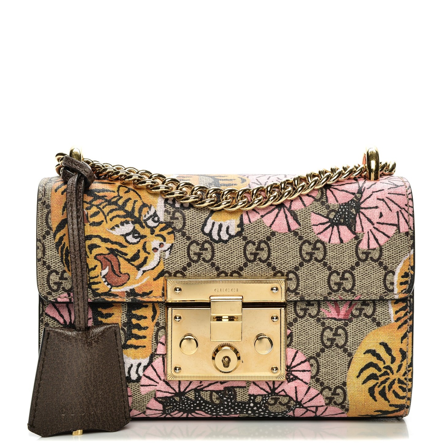 GG Supreme Monogram Bengal Small Padlock Shoulder Bag Beige Pink