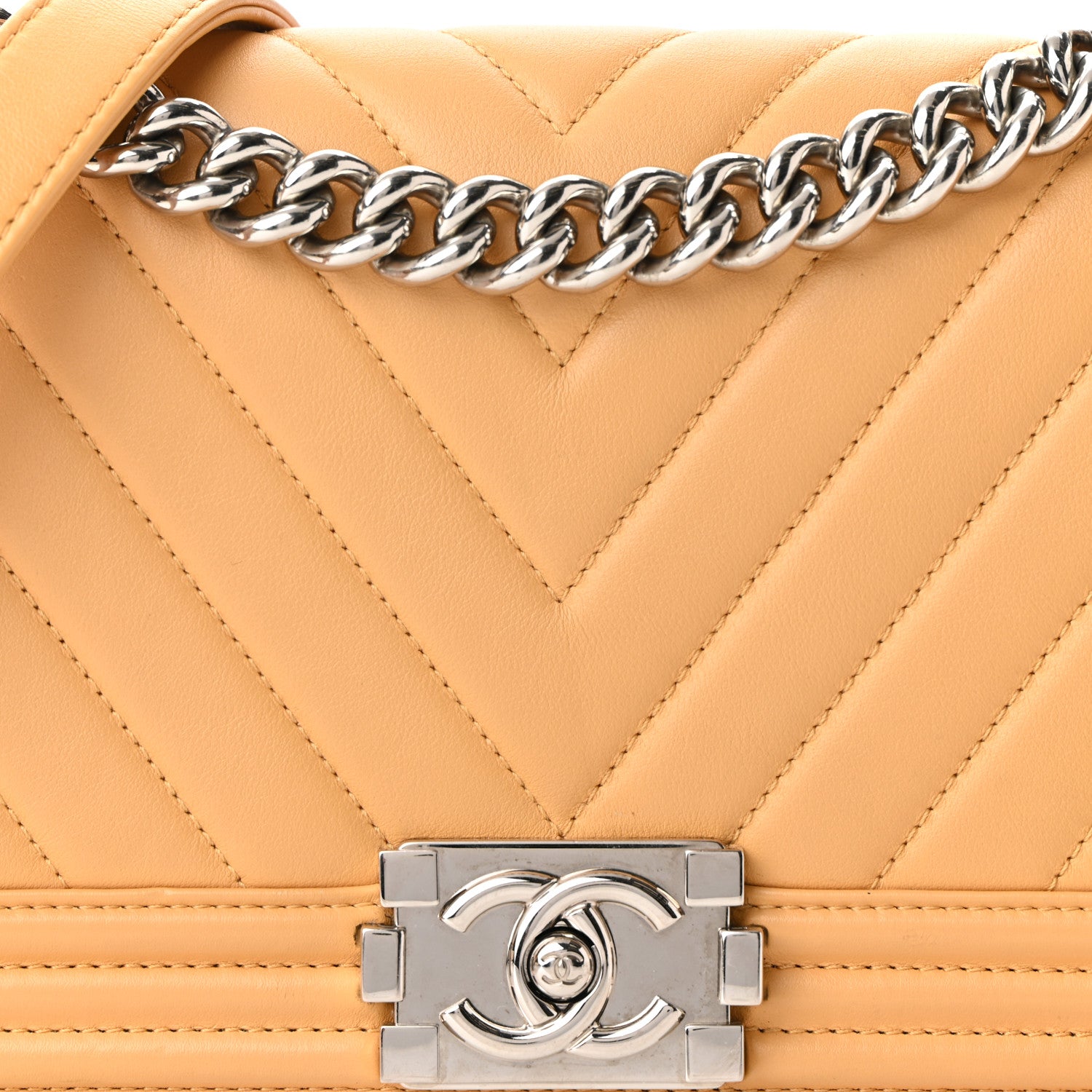 Chanel Calfskin Chevron Quilted Medium Boy Flap Beige 8 of 10