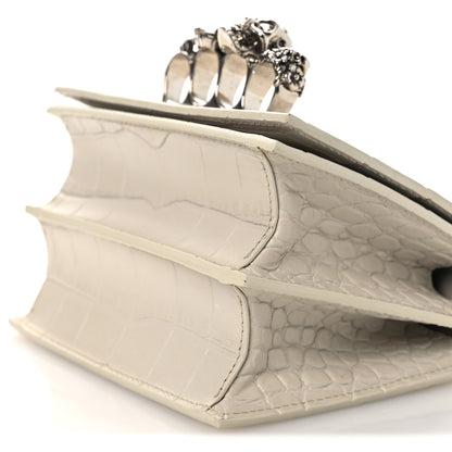 Alexander McQueen Calfskin Crocodile Embossed Jeweled Shoulder Bag White 17 of 19