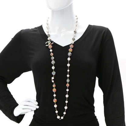 Chanel Pearl Crystal CC Long Strand Necklace Gold Multicolor 2 of 7
