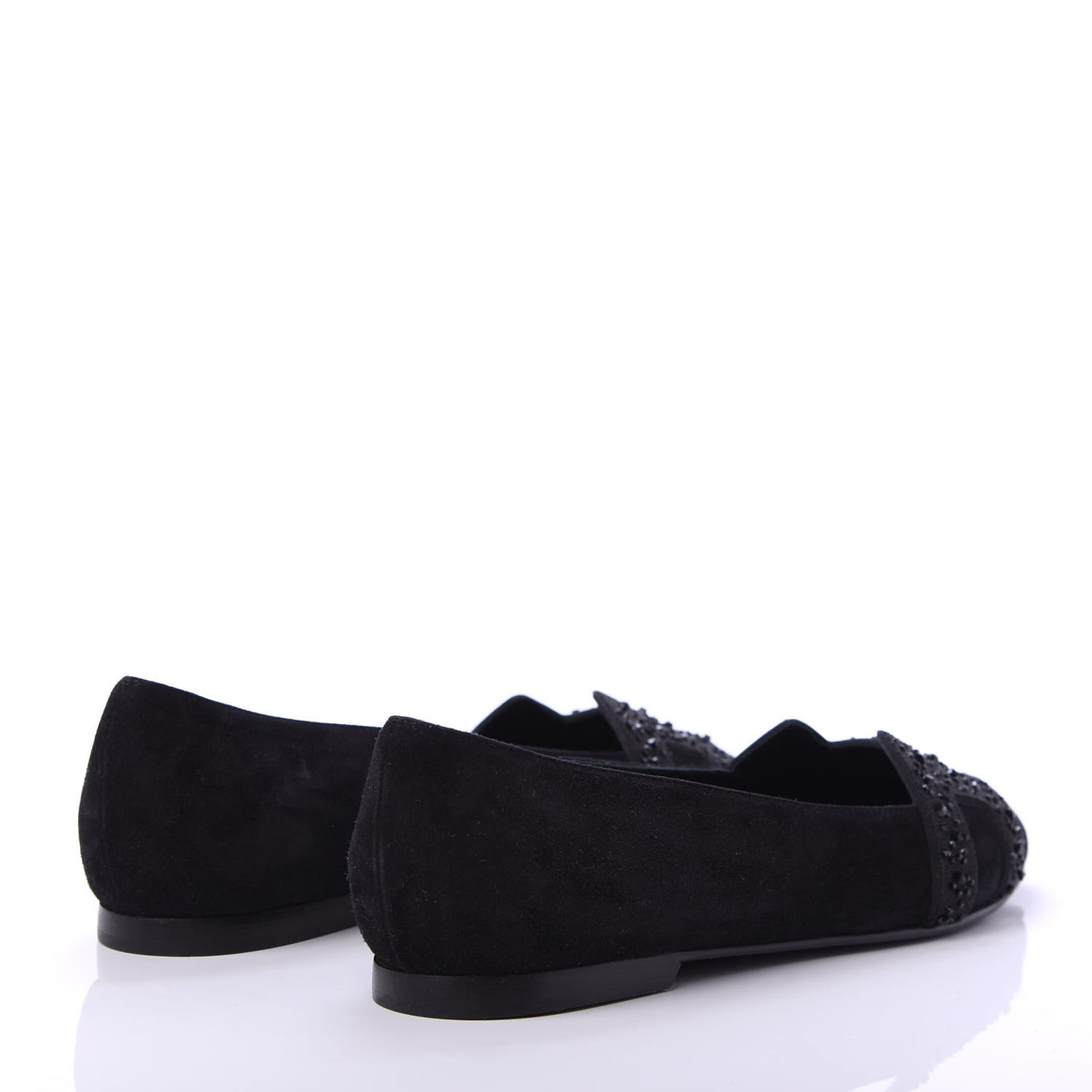 Suede Goatskin Crystal Powdered Nice Ballerina Flats 36 Black