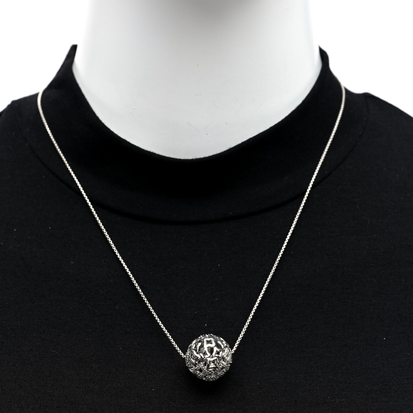 Sterling Silver Diamond Quatrefoil Ball Pendant Necklace