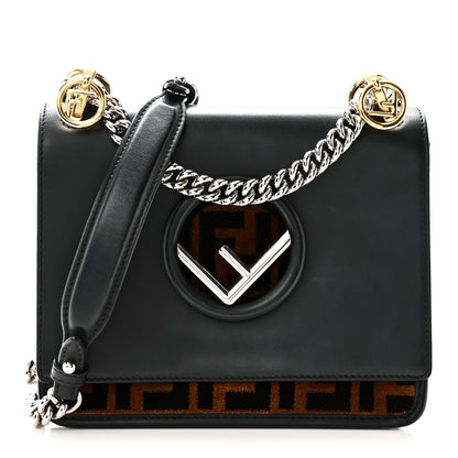 Fendi Vitello Century Velvet F is Fendi FF Small Kan I Shoulder Bag Black Tobacco 1 of 10
