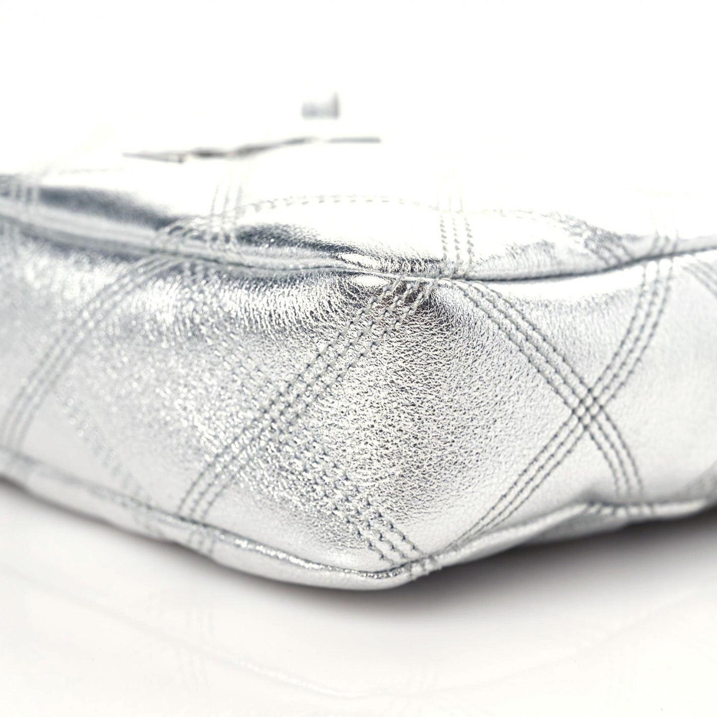 Metallic Lambskin Quilted Mini Becky Double Zip Bag Argento