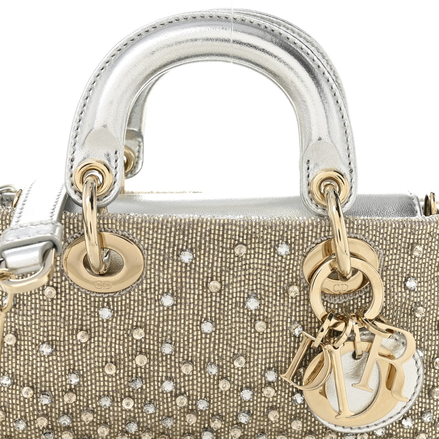 Christian Dior Metallic Lambskin Crystal Beaded Embroidered Micro Lady D-Joy Silver 8 of 11