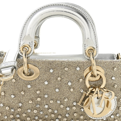Christian Dior Metallic Lambskin Crystal Beaded Embroidered Micro Lady D-Joy Silver 8 of 11