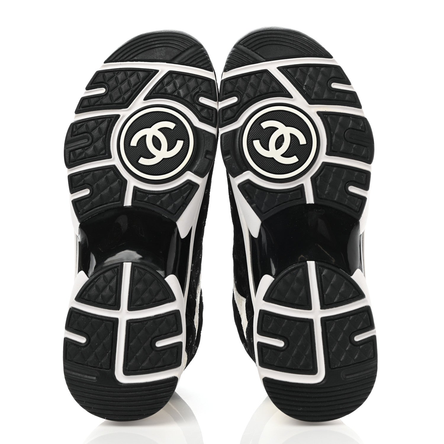 Chanel Printed Suede Calfskin Womens Sneakers 38 Black White 5 of 9
