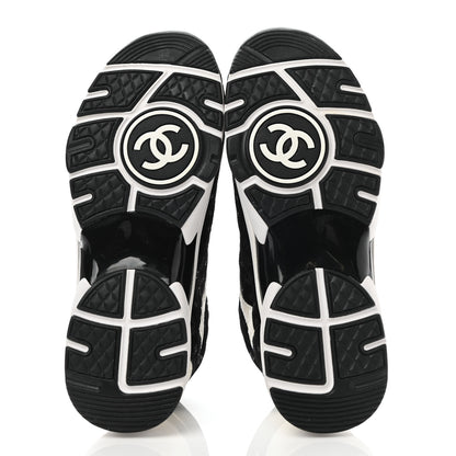 Chanel Printed Suede Calfskin Womens Sneakers 38 Black White 5 of 9