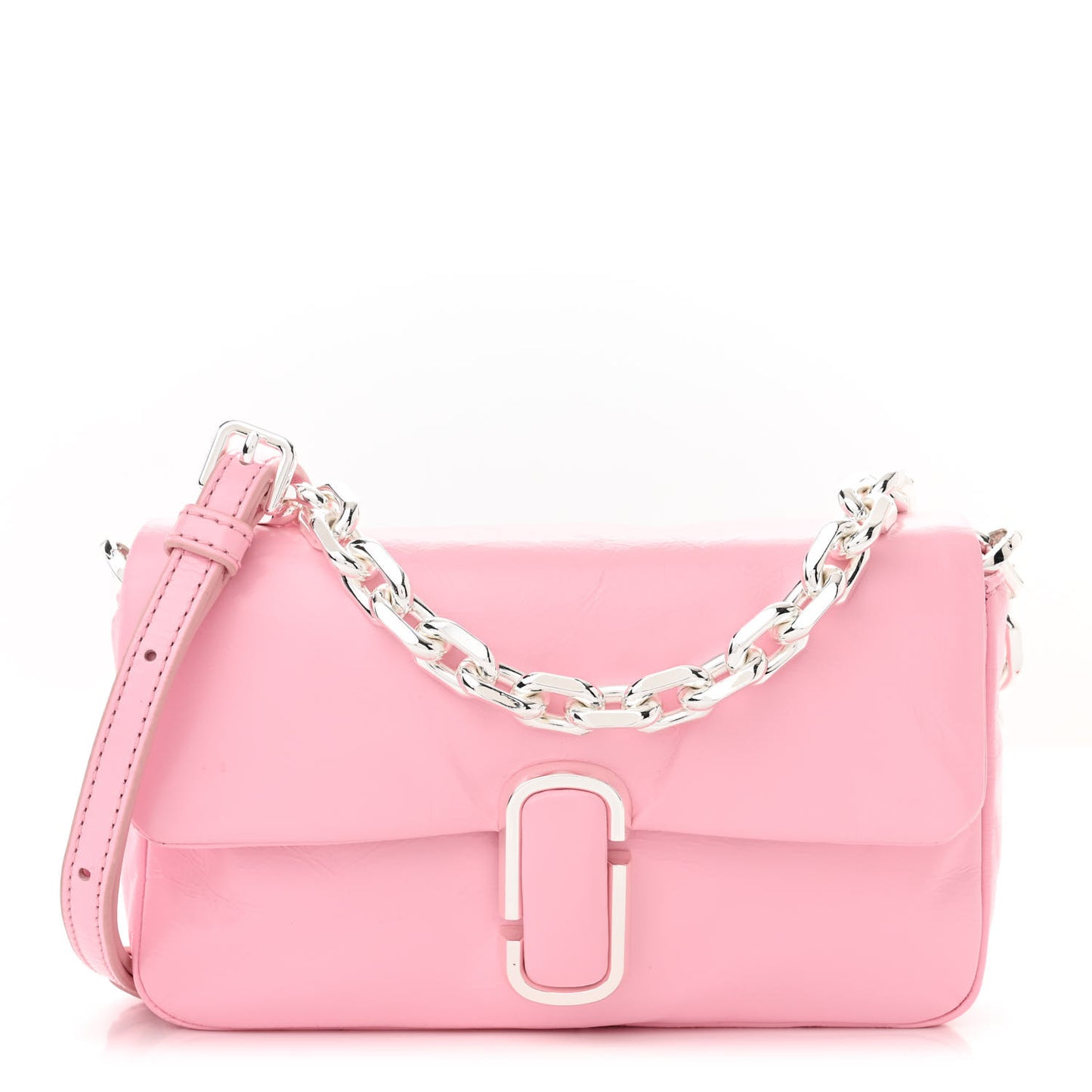 Shiny Crinkled Calfskin Mini J Pillow Bag Pink