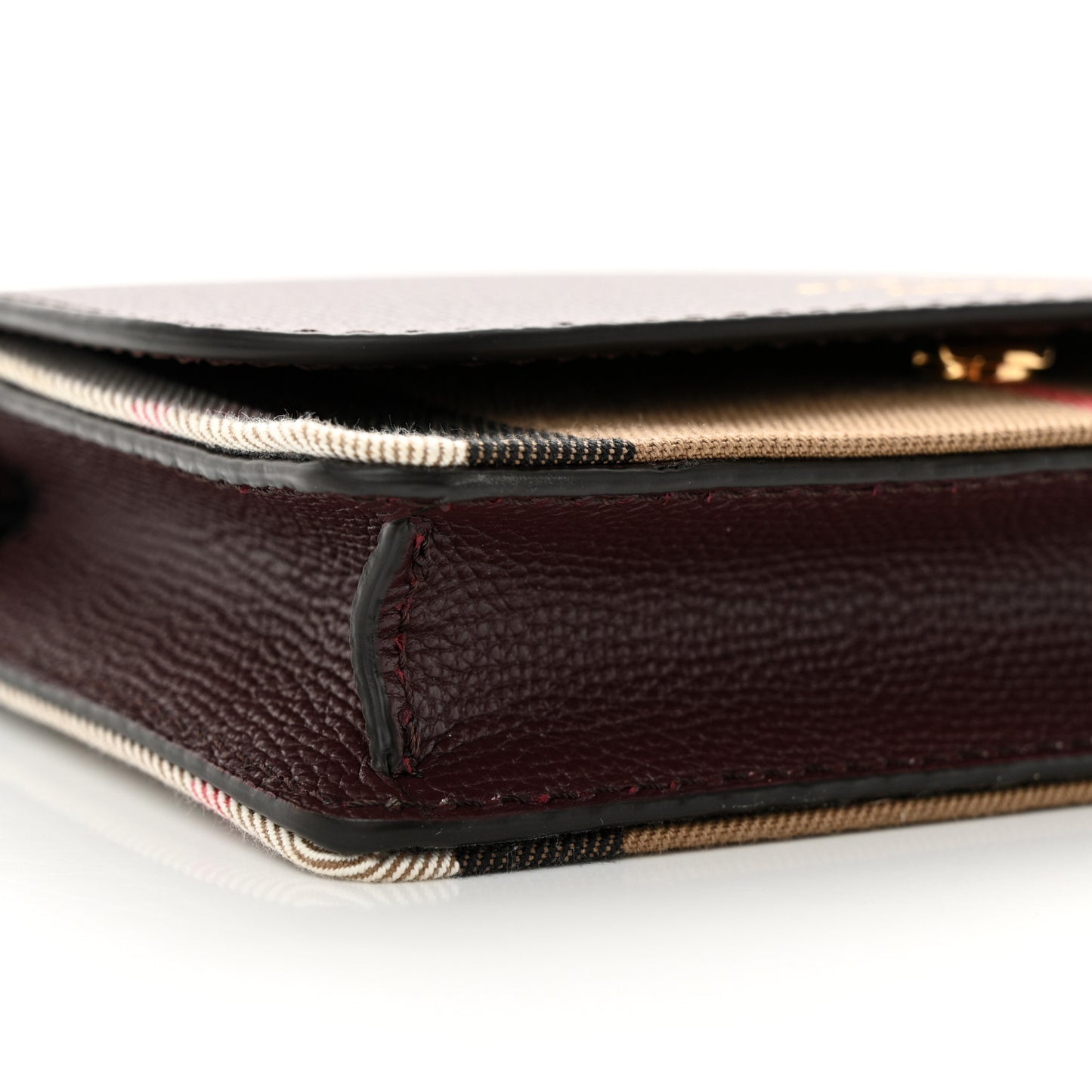 Grained Calfskin House Check Tartan Mix Hampshire Wallet On Chain Burgundy