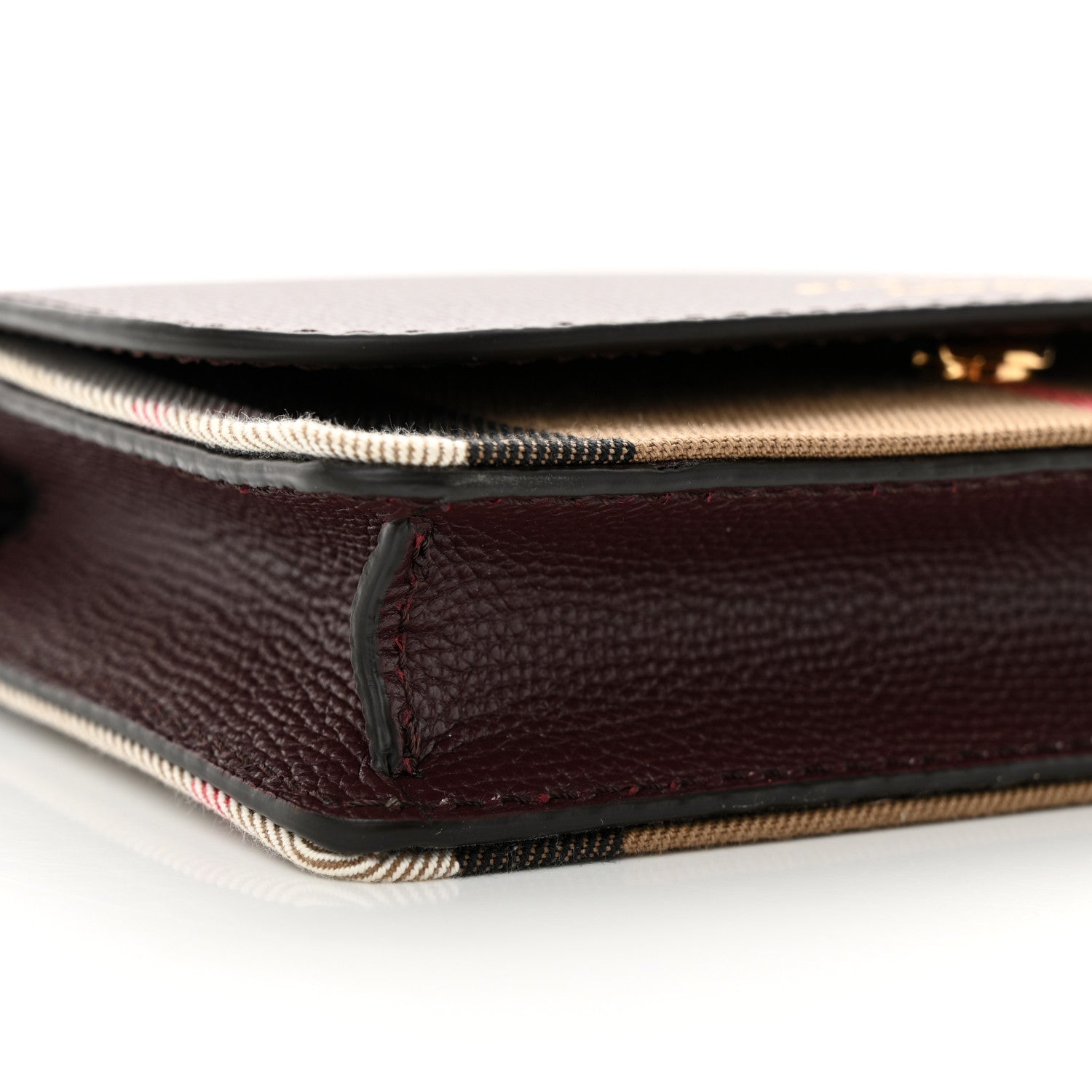 Burberry Grained Calfskin House Check Tartan Mix Hampshire Wallet On Chain Burgundy 8 of 11