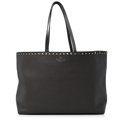 Valentino Garavani Grained Calfskin Rockstud Shoulder Tote Graphite 1 of 11