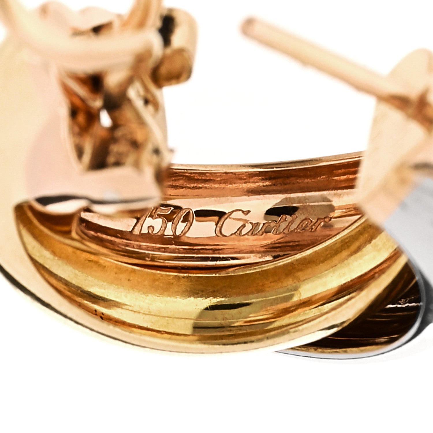 Cartier 18K Pink Yellow White Gold Classic Trinity Hoop Earrings 4 of 5