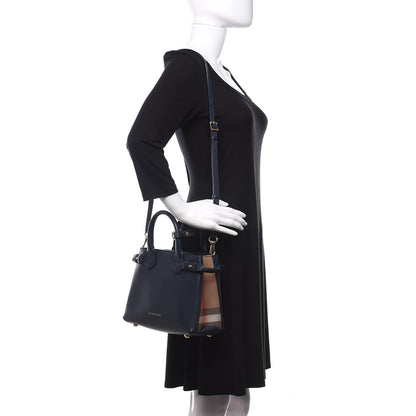 Burberry Grainy Calfskin House Check Small Banner Tote Midnight Blue 2 of 11
