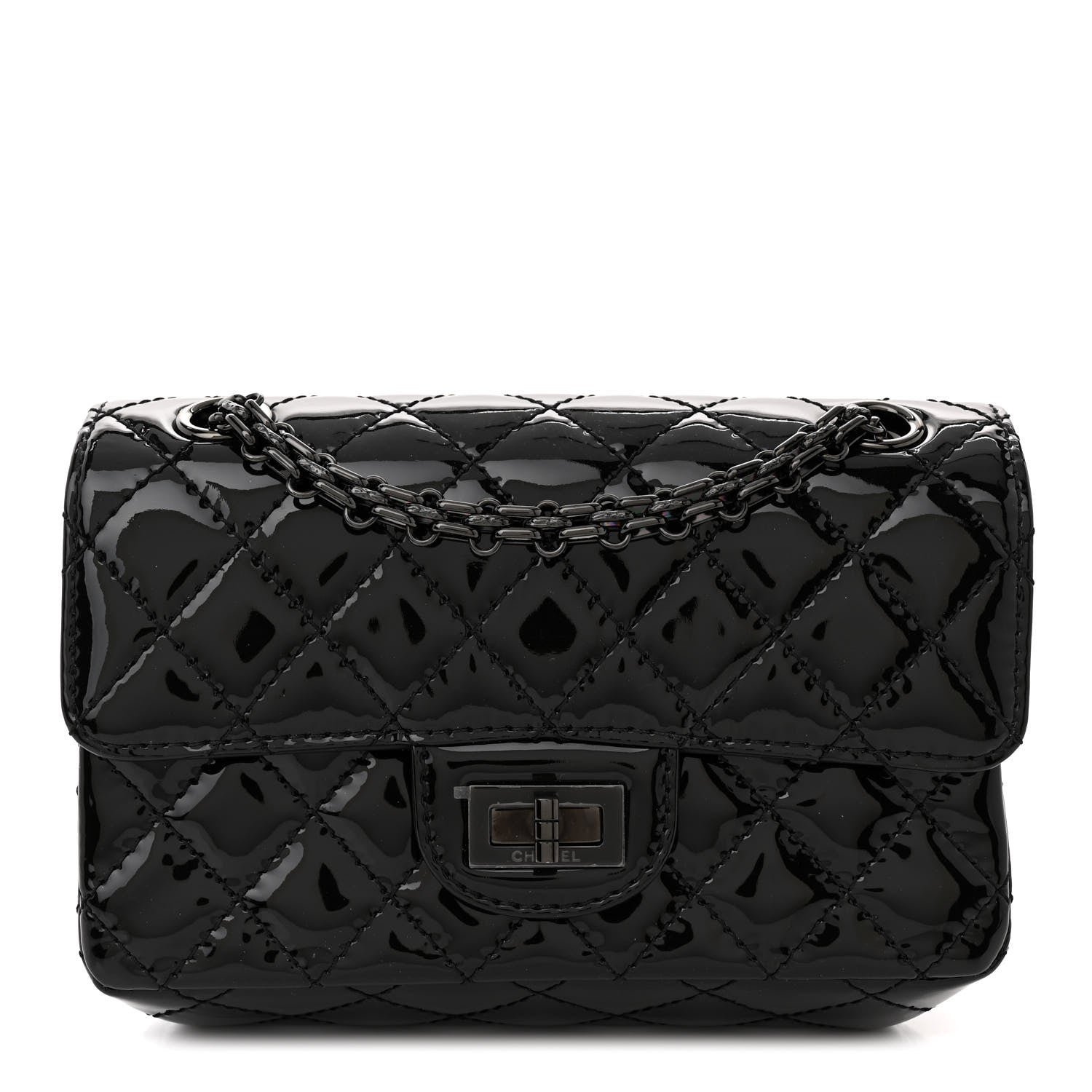 Chanel Patent Calfskin Quilted 2.55 Reissue Mini Flap So Black 1 of 12