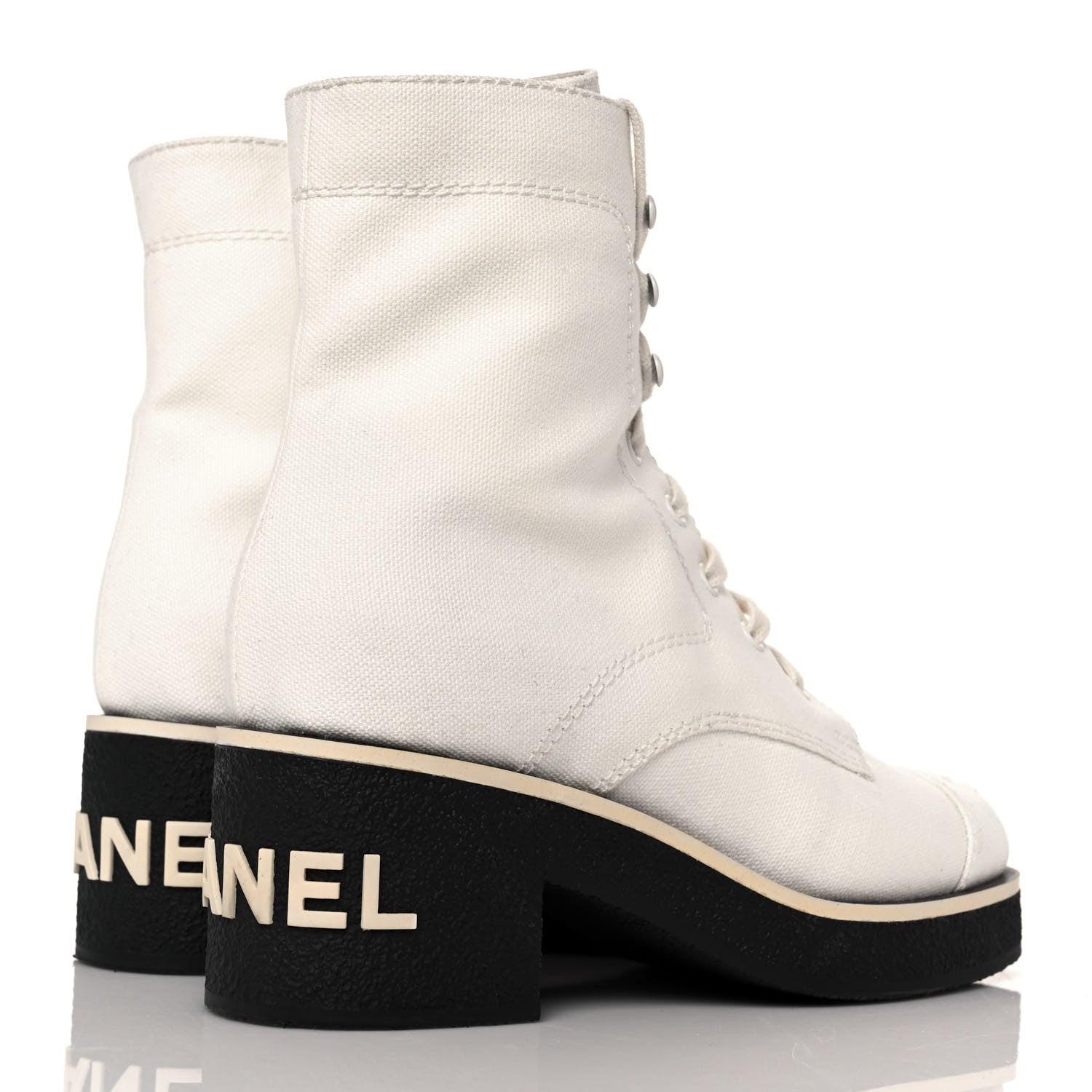 Chanel Fabric CC Lace Up Boots 35.5 White 4 of 8