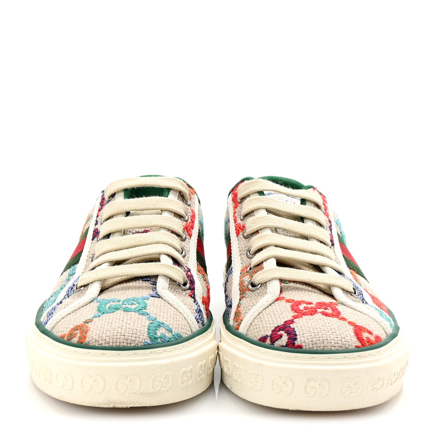 Linen Psychedelic Mini GG Monogram Womens 1977 Tennis Sneakers 38 Multicolor Mystic White