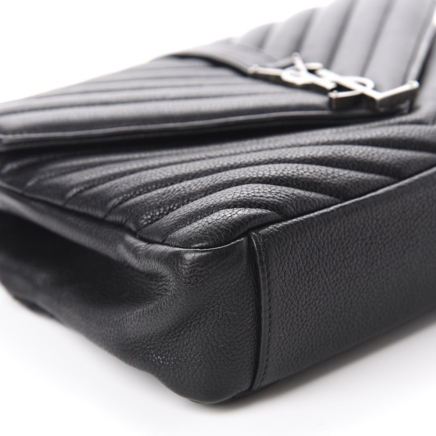 Sheepskin Matelasse Chevron Monogram Medium College Bag Black