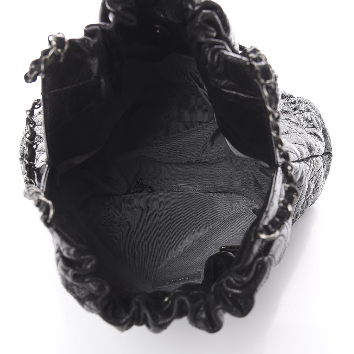 Distressed Glazed Caviar Quilted Large Elastic Tote Black