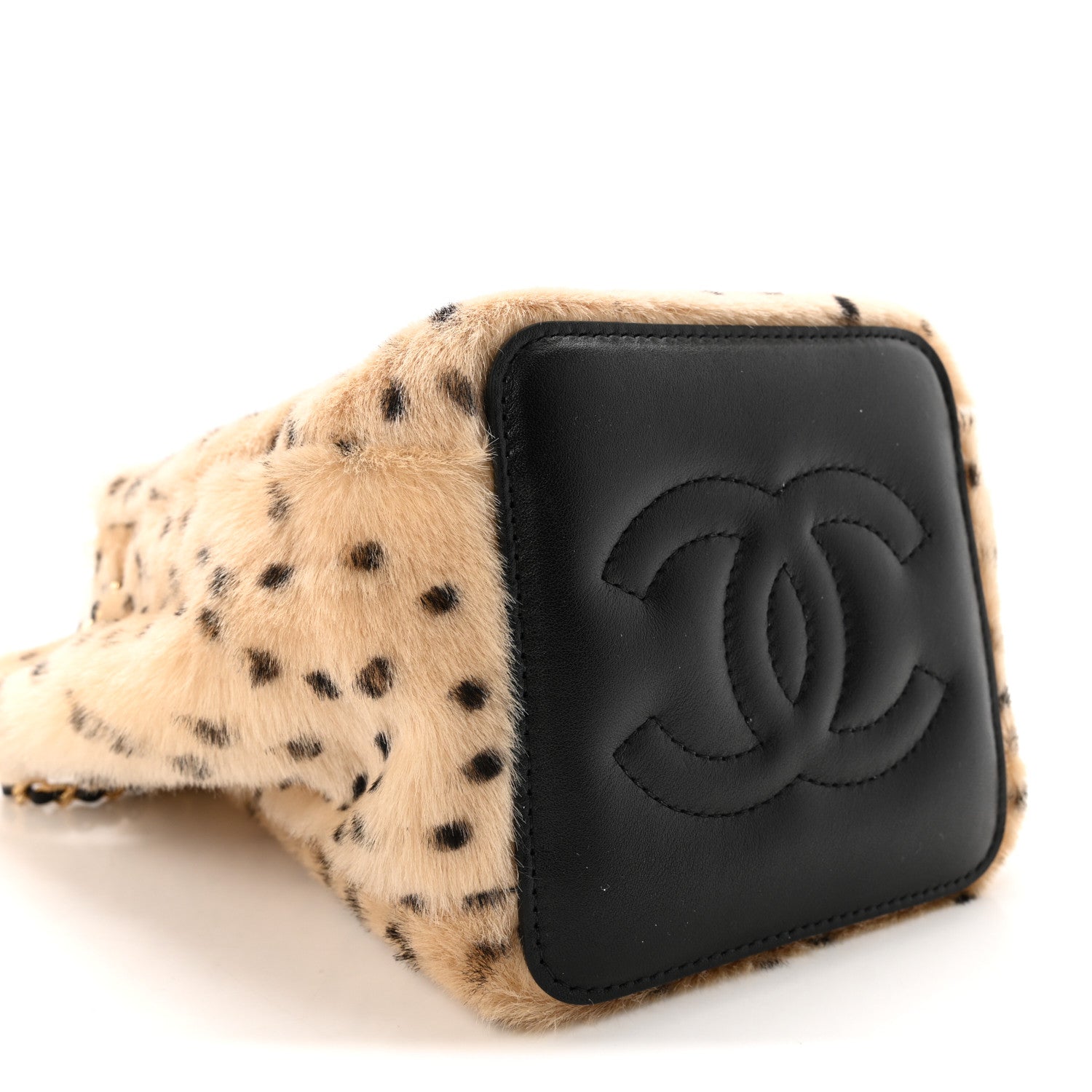 Chanel Pony Hair Cheetah Printed CC Chain Bucket Bag Light Beige Black 9 of 11