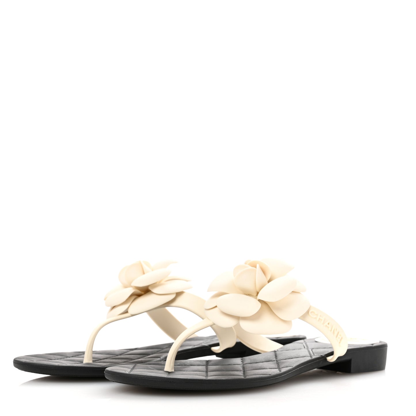 Jelly Quilted Camellia Thong Sandals 37 White Black