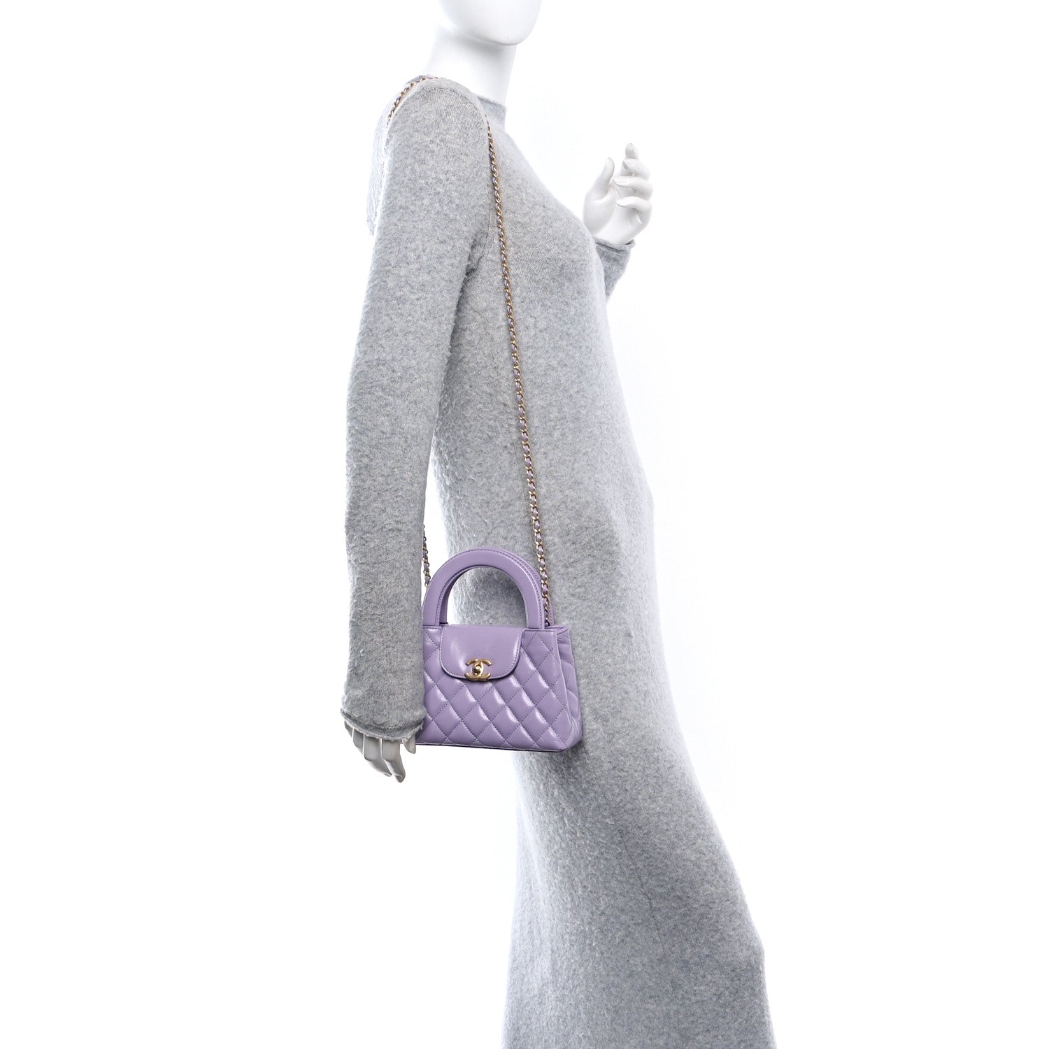 Chanel Shiny Aged Calfskin Quilted Nano Kelly Shopper Lilac 2 of 10
