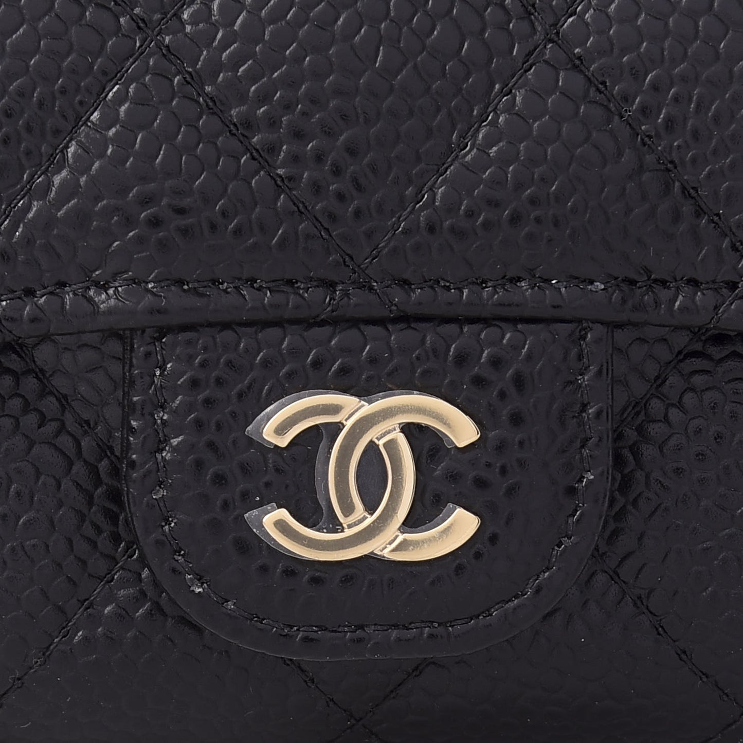 Caviar Quilted Flap Card Holder Wallet Black