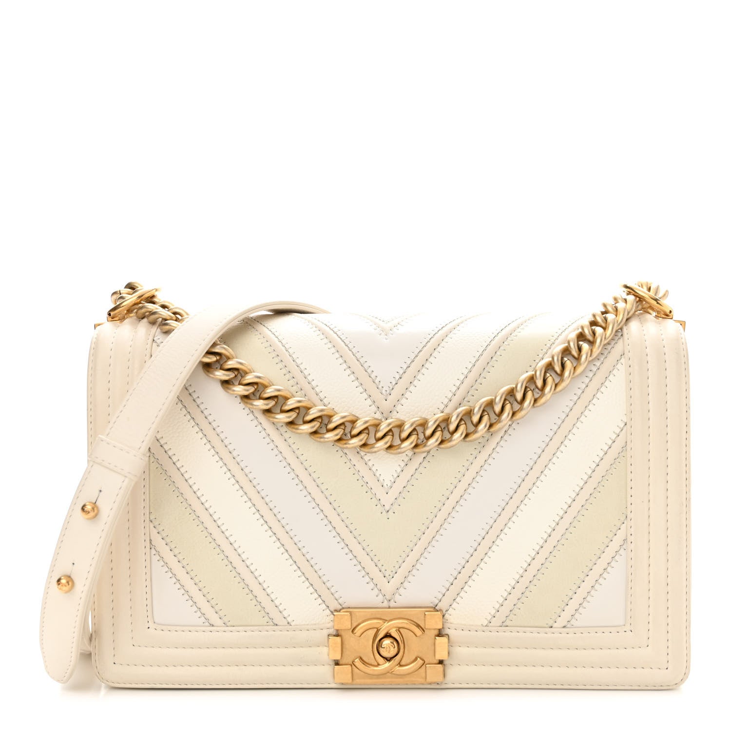 Chanel Caviar Suede Calfskin Chevron New Medium Boy Flap White 1 of 16