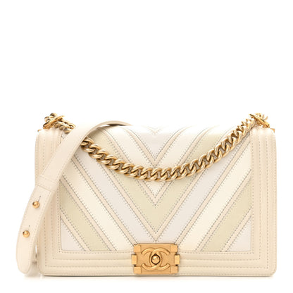 Chanel Caviar Suede Calfskin Chevron New Medium Boy Flap White 1 of 16
