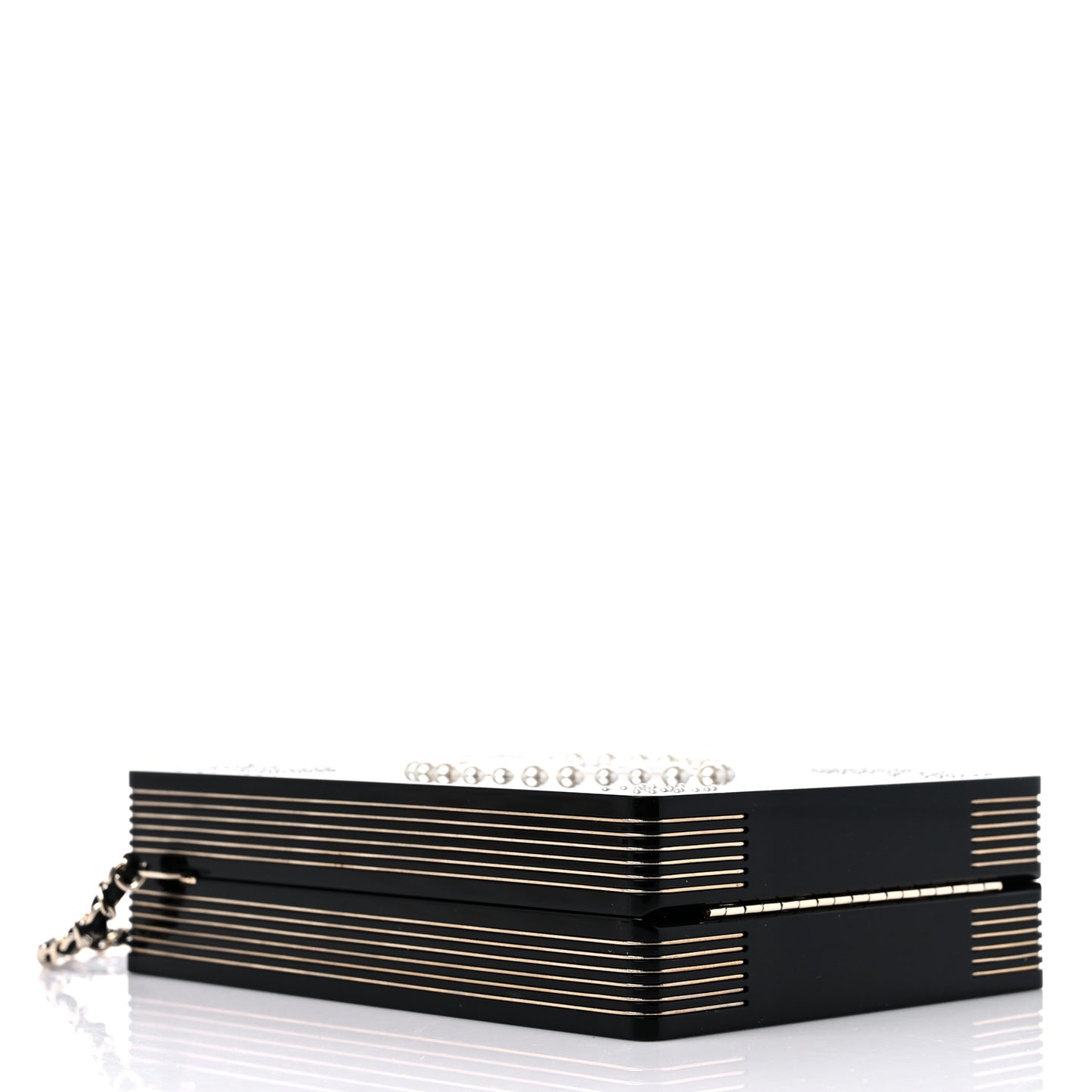Plexiglass Pearl Playing Card Casino Minaudiere Clutch Black Gold