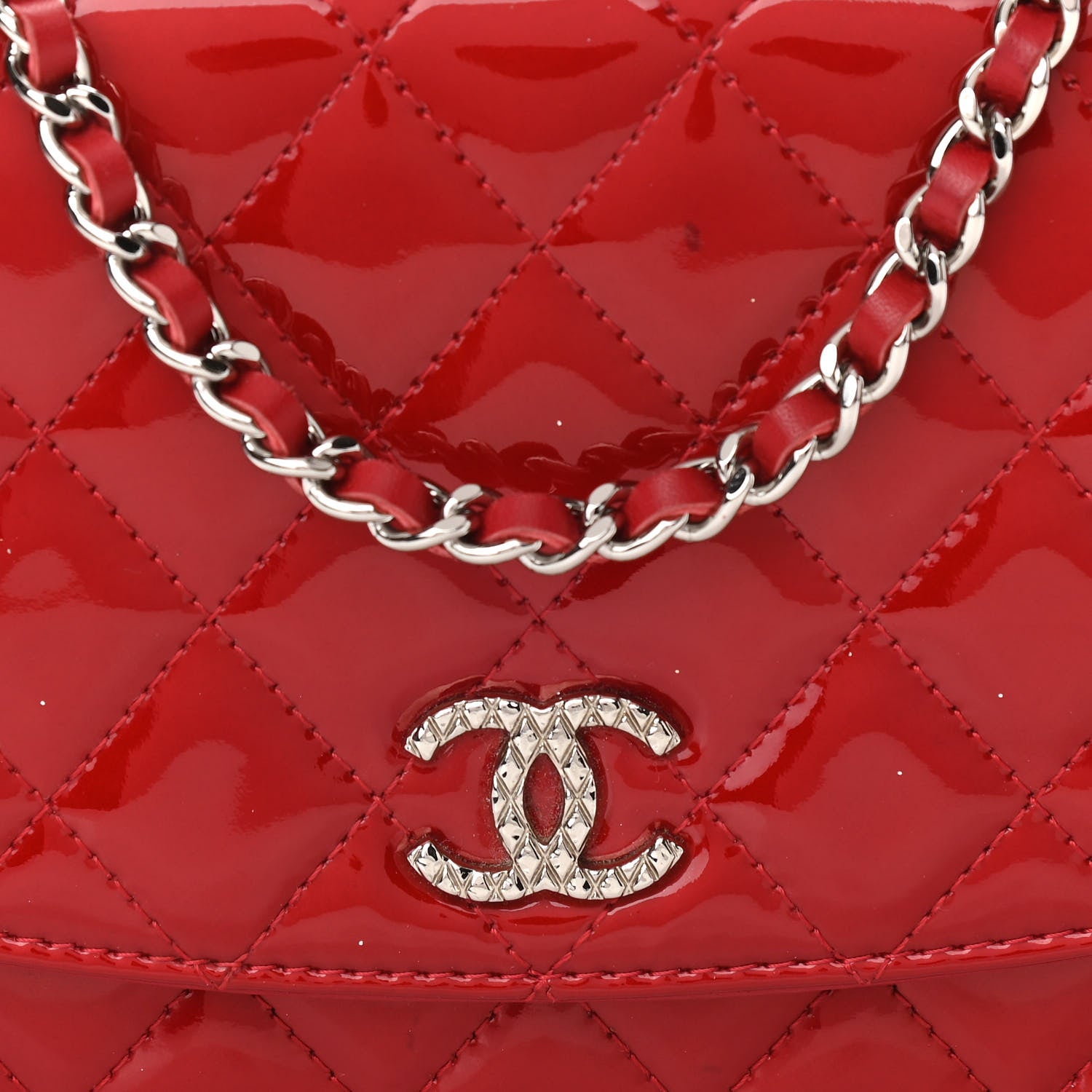 Chanel Patent Quilted Brilliant Wallet On Chain WOC Red 9 of 12
