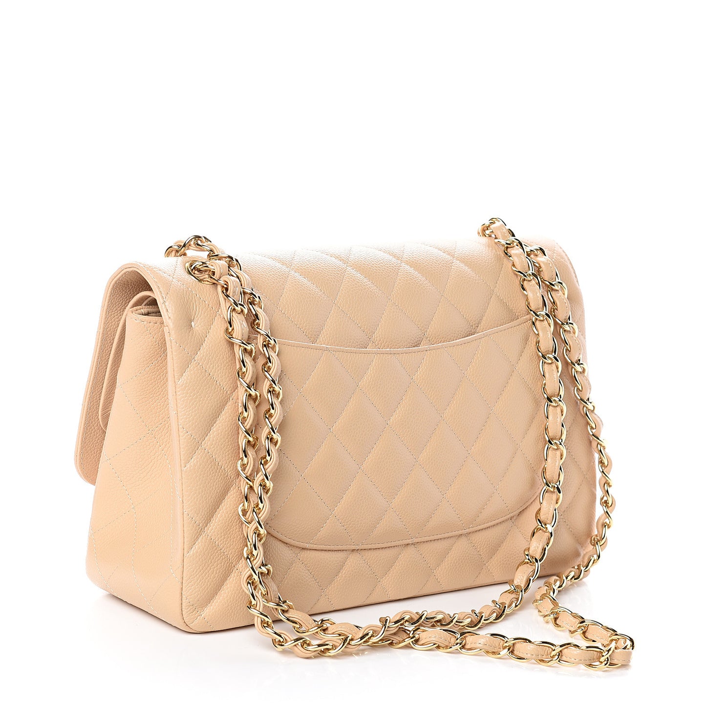 Caviar Quilted Jumbo Double Flap Beige Clair