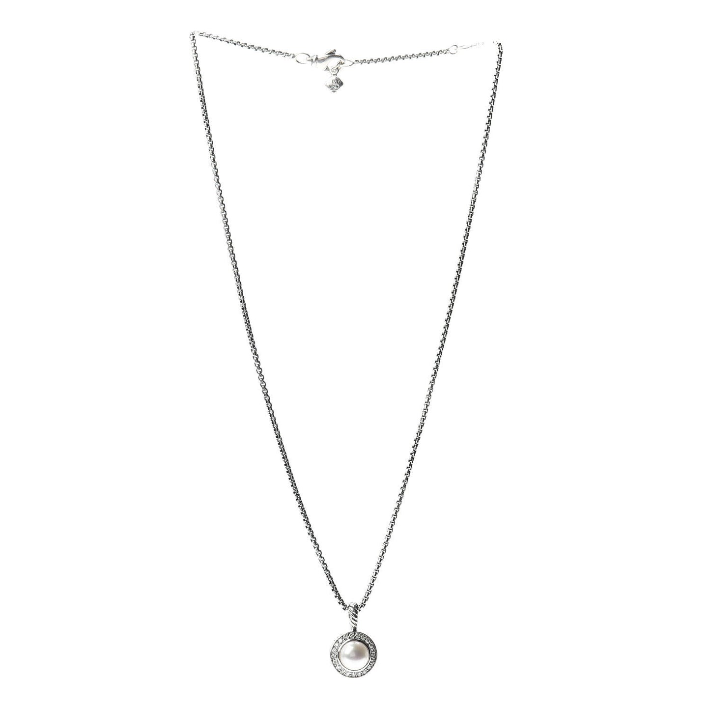 Sterling Silver Diamond Pearl 8mm Cerise Pendant Necklace