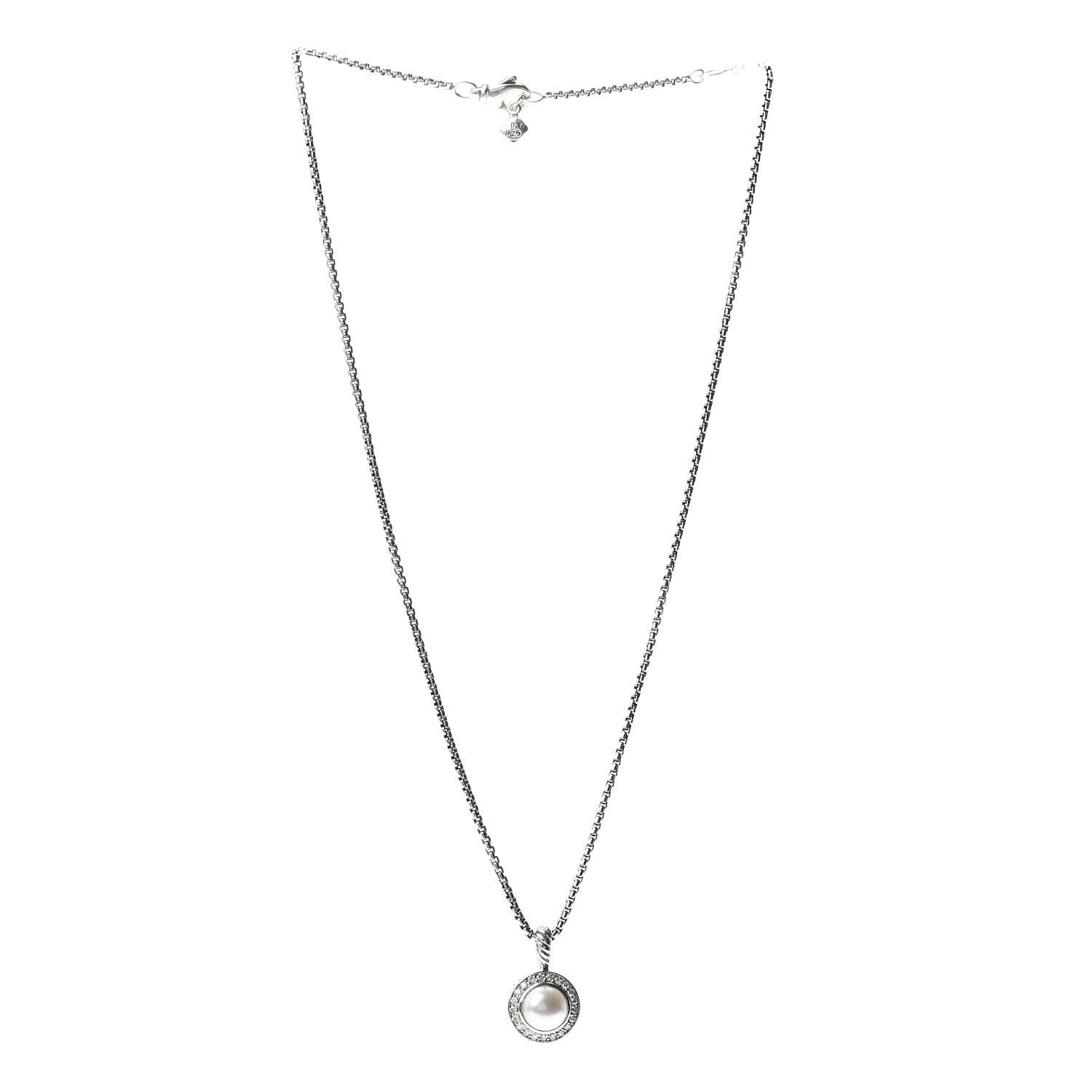 David Yurman Sterling Silver Diamond Pearl 8mm Cerise Pendant Necklace 3 of 4