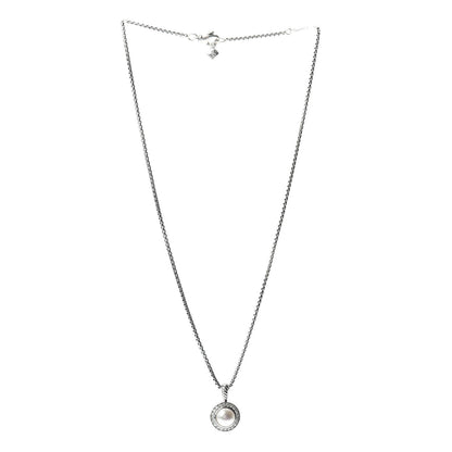 David Yurman Sterling Silver Diamond Pearl 8mm Cerise Pendant Necklace 3 of 4