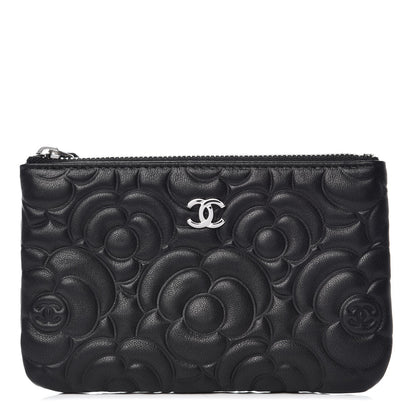 Chanel Goatskin Camellia Embossed Cosmetic Pouch Black 1 of 7