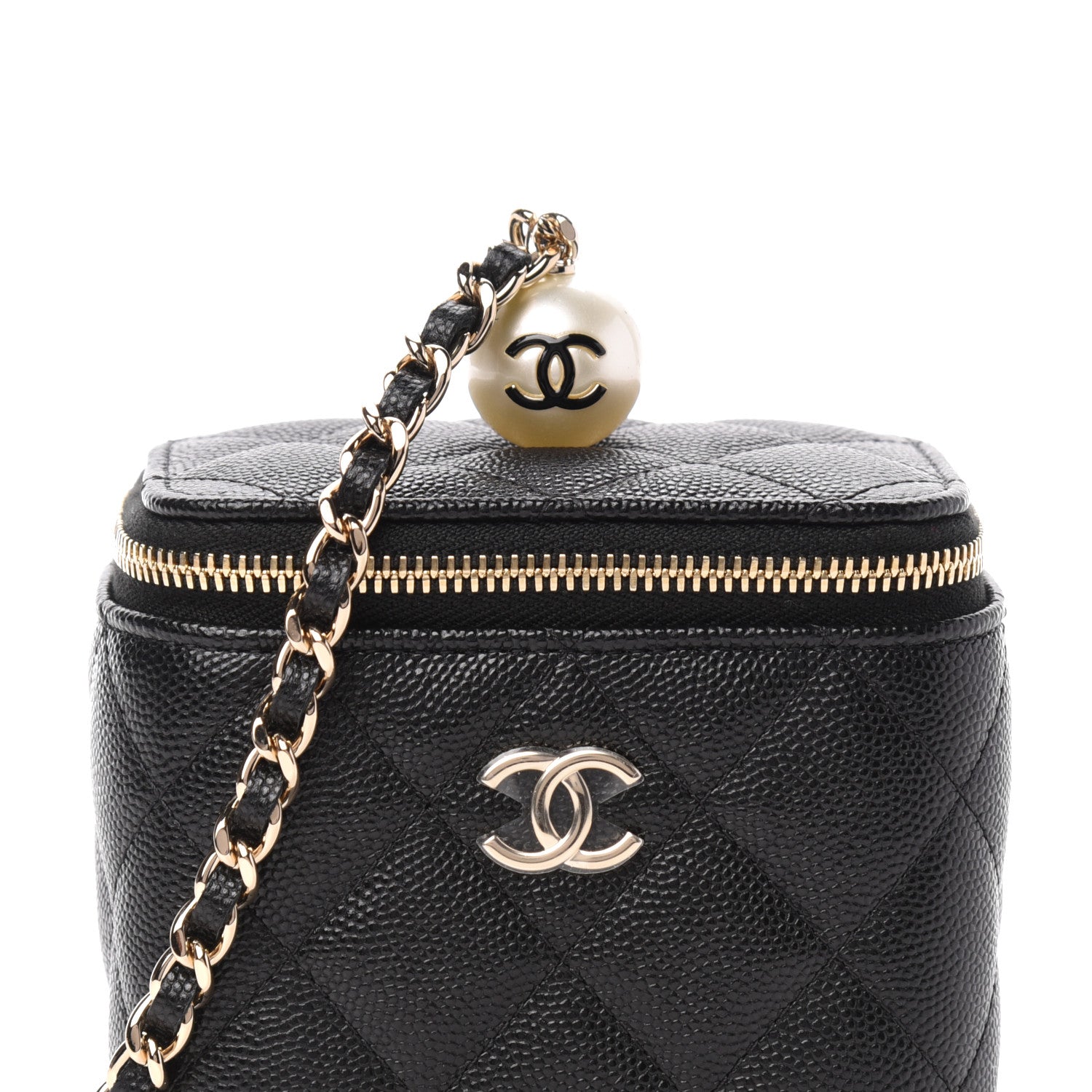 Chanel Caviar Quilted Mini Pearl On Top Vanity Case With Chain Black 10 of 10