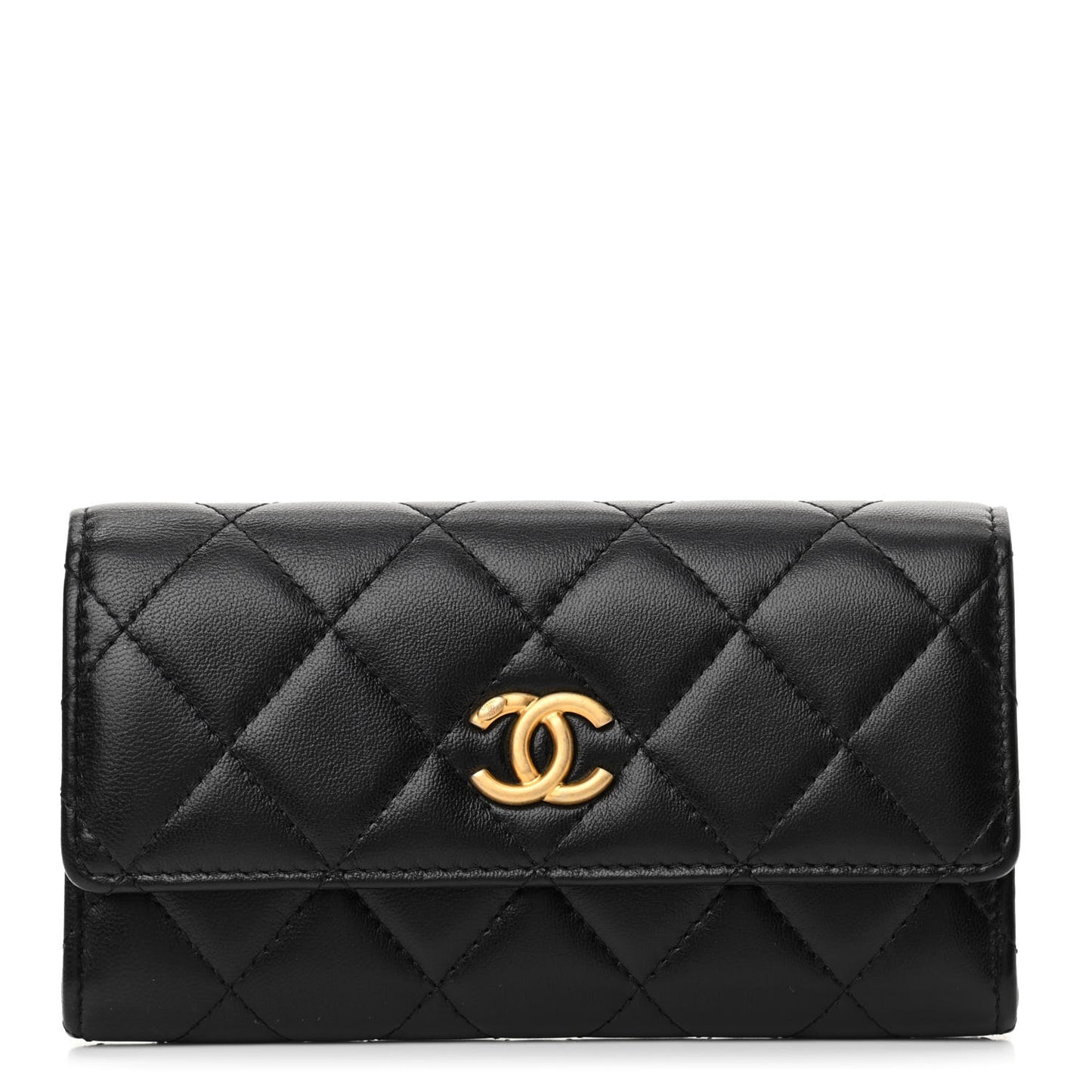 Lambskin Quilted Medium Flap Wallet Black