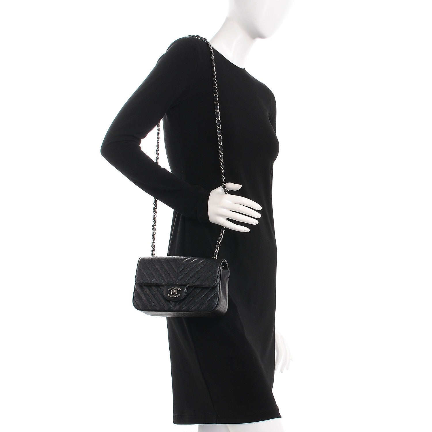Chanel Iridescent Caviar Chevron Quilted Mini Rectangular Flap Black 2 of 8