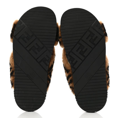 Fendi Shearling FF Sandals 37 Black Brown 5 of 8