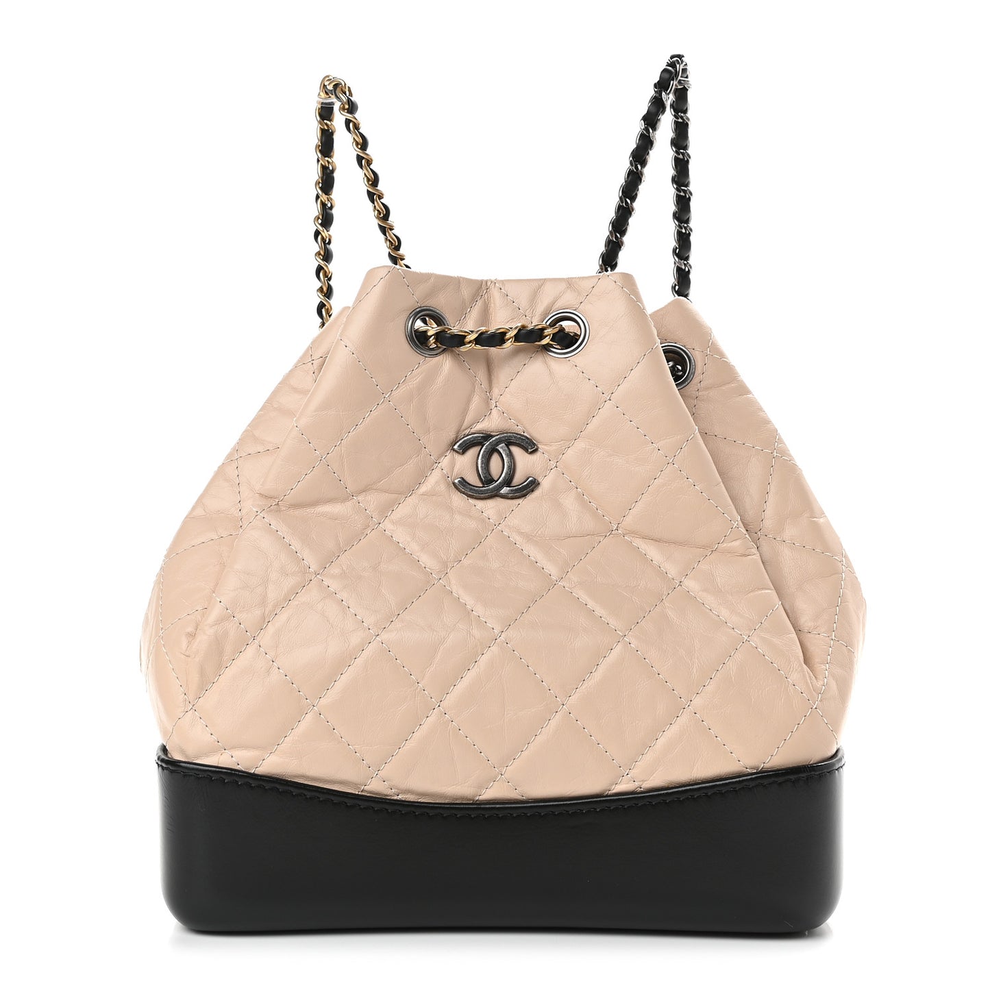 Aged Calfskin Quilted Small Gabrielle Backpack Beige Black