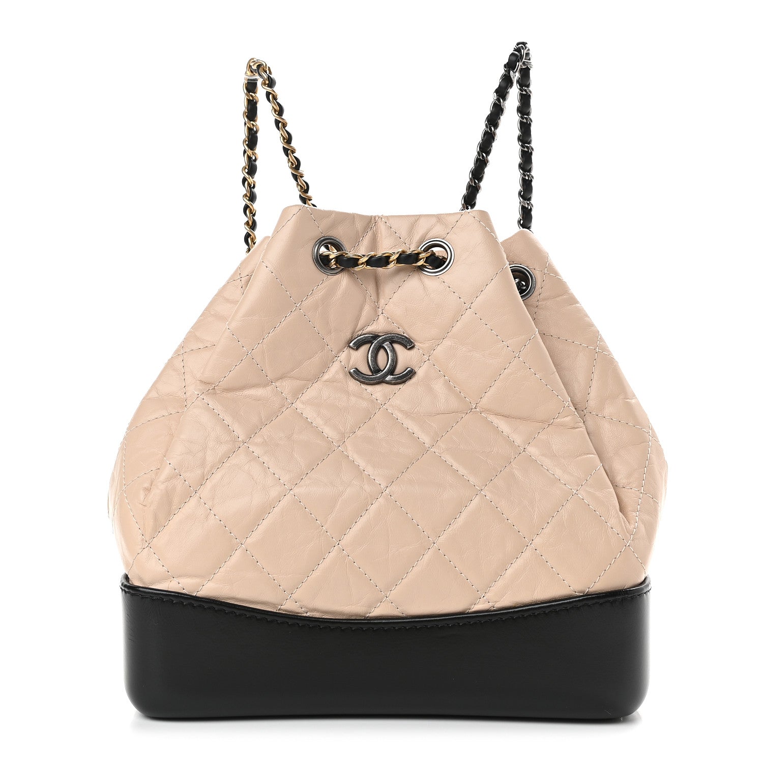 Chanel Aged Calfskin Quilted Small Gabrielle Backpack Beige Black 1 of 9